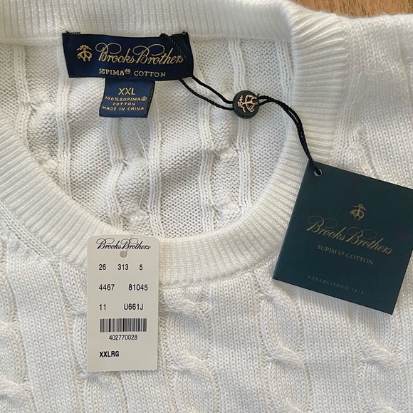 Brooks Brothers men’s supima cotton new crew neck long sleeve sweater white - Picture 5 of 5